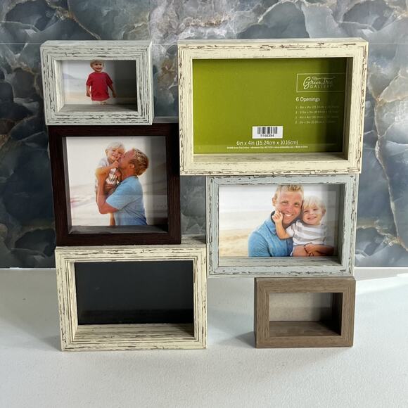 Green Tree Gallery Photo Frame Set 6 Openings Distressed Rustic - Picture 2 of 11